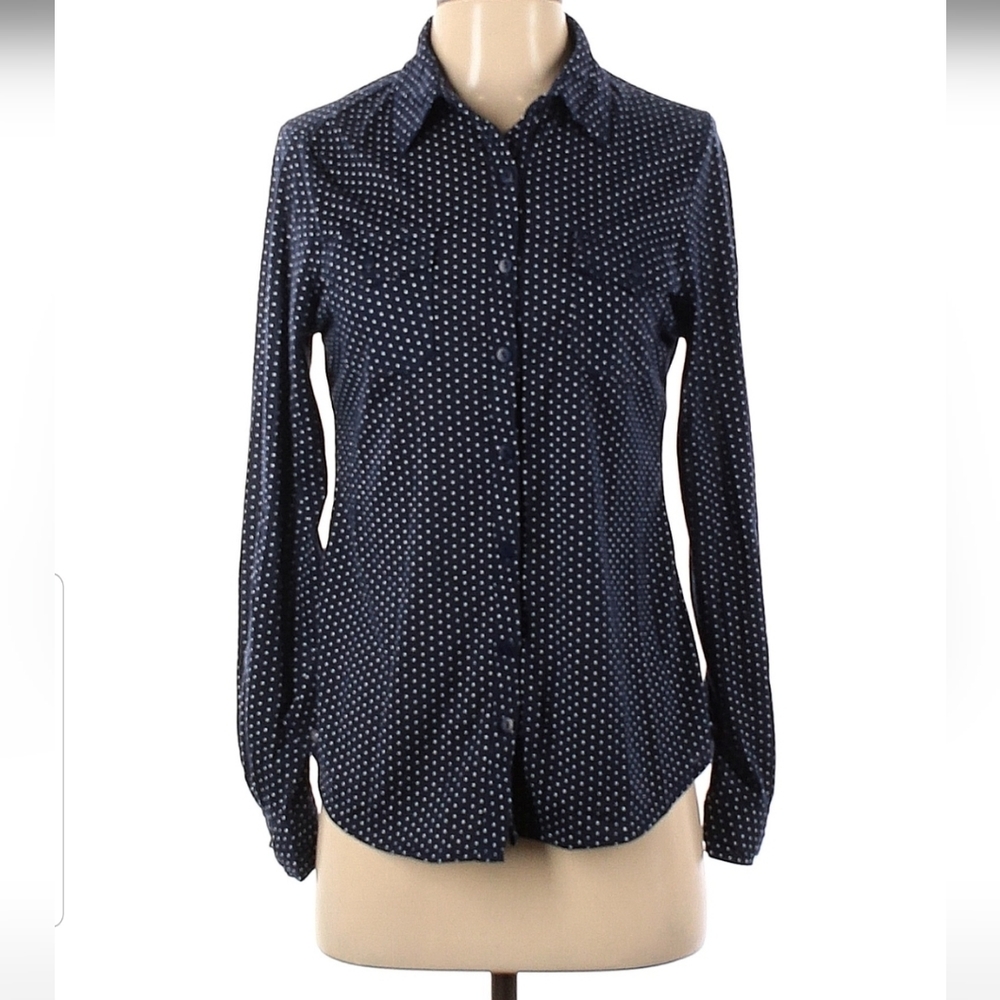 Love Patson navy polka dot cotton shirt size Small  (316)